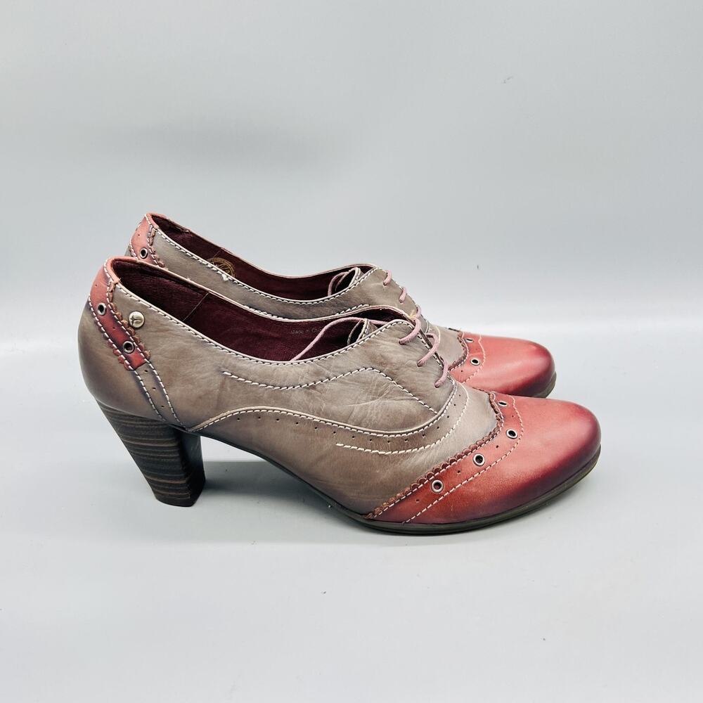 Pikolinos Shoes Womens 10.5 Brown Leather Colorblock Lace Up Wingtip Heel Pumps